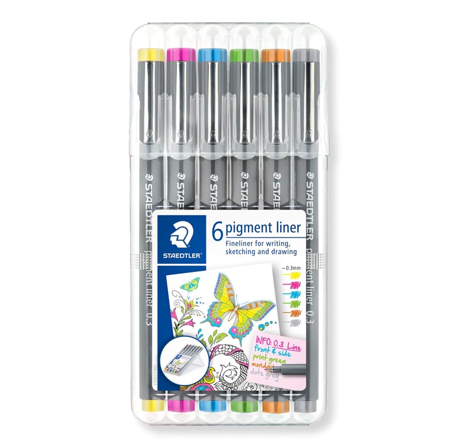 Utensilien zum Schreiben und Zeichnen - Staedtler Fineliner pigment lin. 0.3mm 6 col. - 30803S2SB6