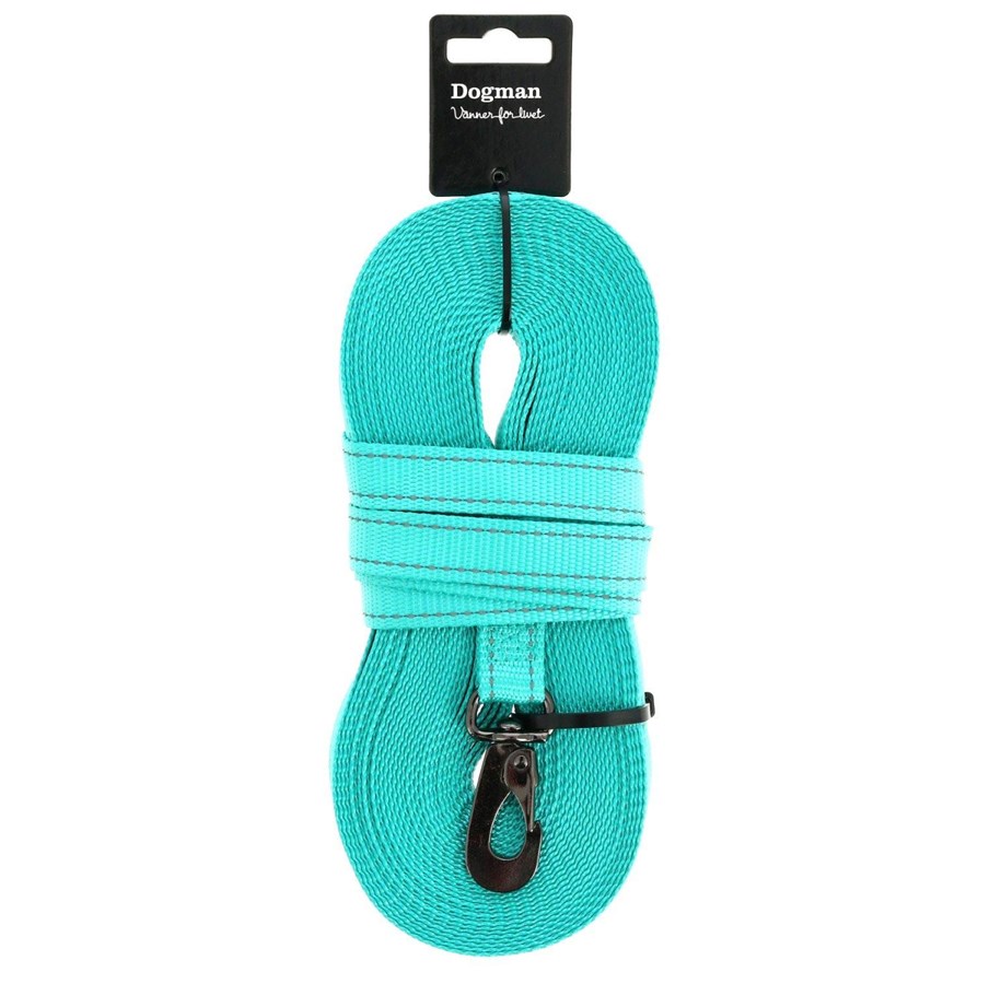 Hunde - Dogman Iris Gewebte Schleppleine mit Karabinerhaken Türkis 20mm 15m - 224010