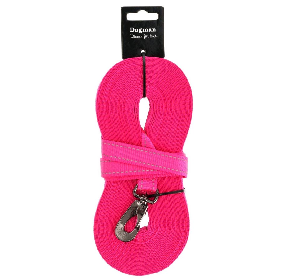 Hunde - Dogman Iris Gewebte Schleppleine mit Karabinerhaken Pink 20mm 15m - 224011