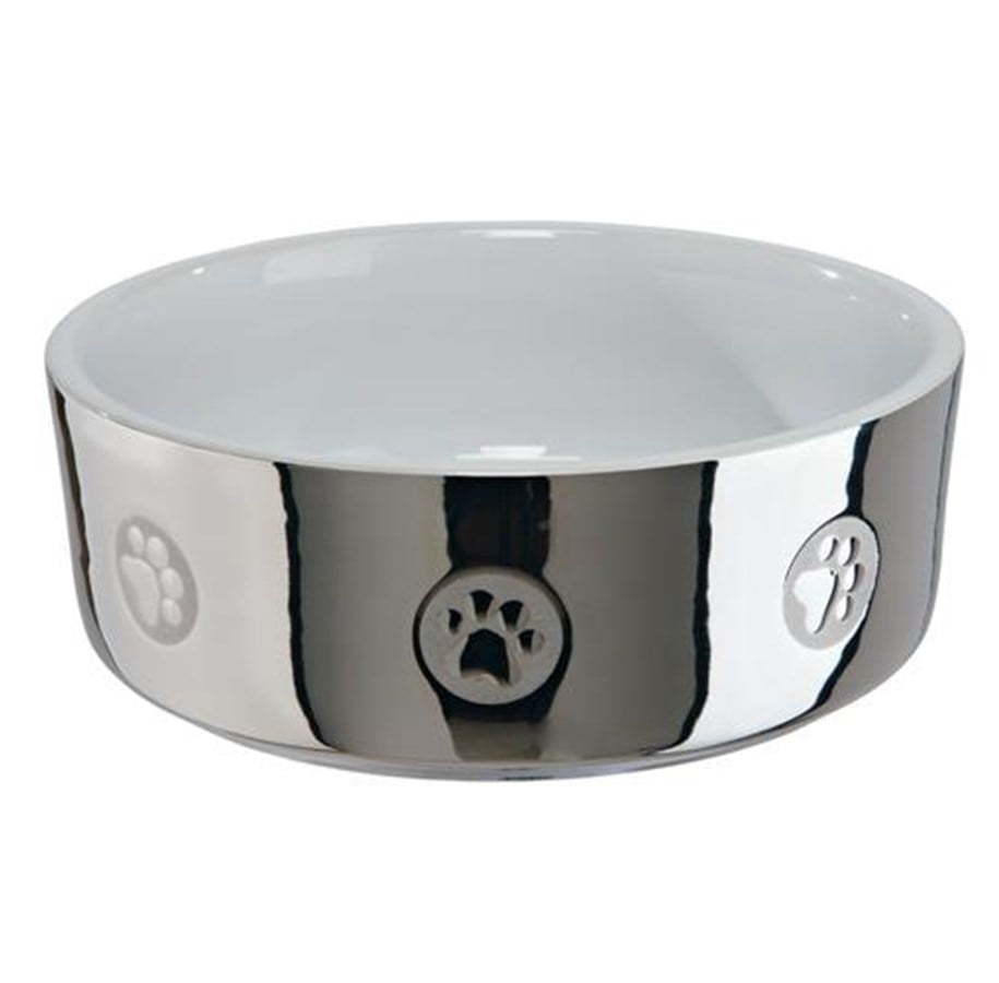 Hunde - Trixie Ceramic Bowl dog 1.5 l/ø 19 cm silver/white - TX25085