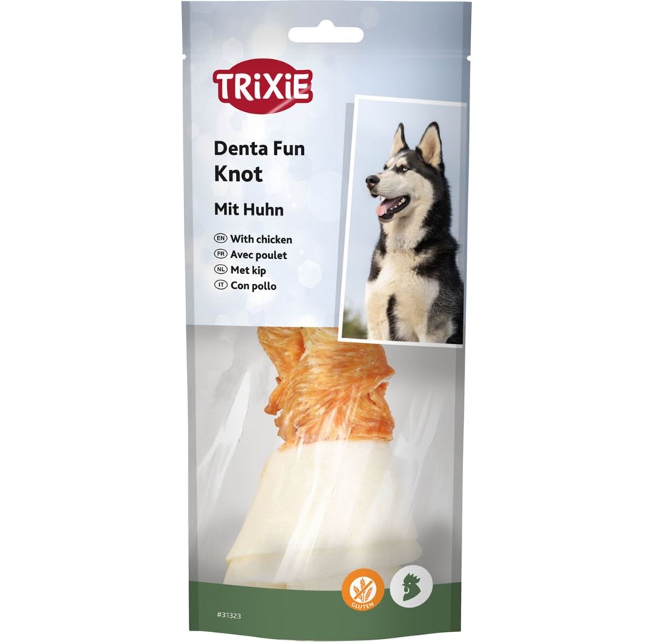 Hunde - Trixie Denta Fun Hühnchen umwickelter Rohhautknoten 15cm 70g - TX31323