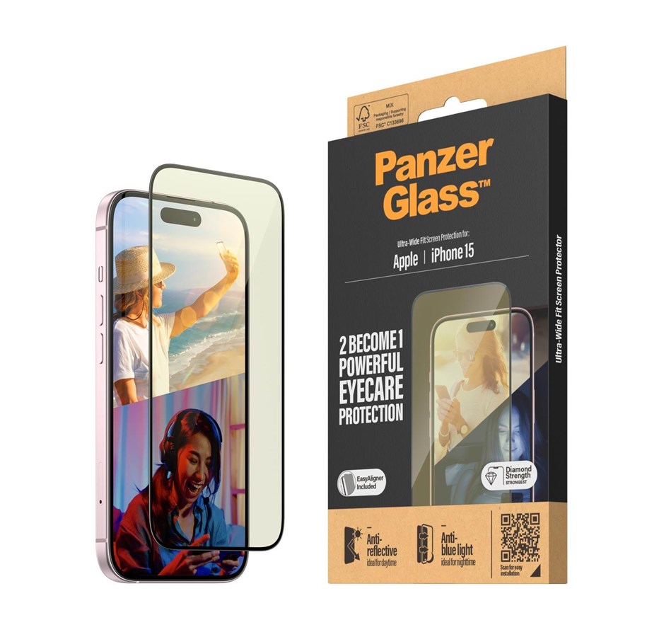 Handys - Schutzfolie - PanzerGlass Eyecare Screen Protection iPhone 15 | Ultra-Wide Fit w. EasyAligner - PANZER2813