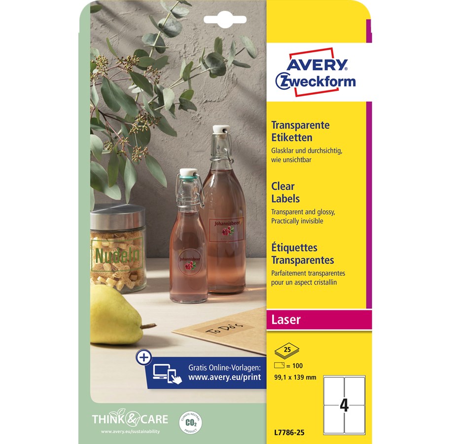 Papier, Fotopapier und Etiketten - Avery Crystal clear labels (-20oC to +80oC) - L7786-25