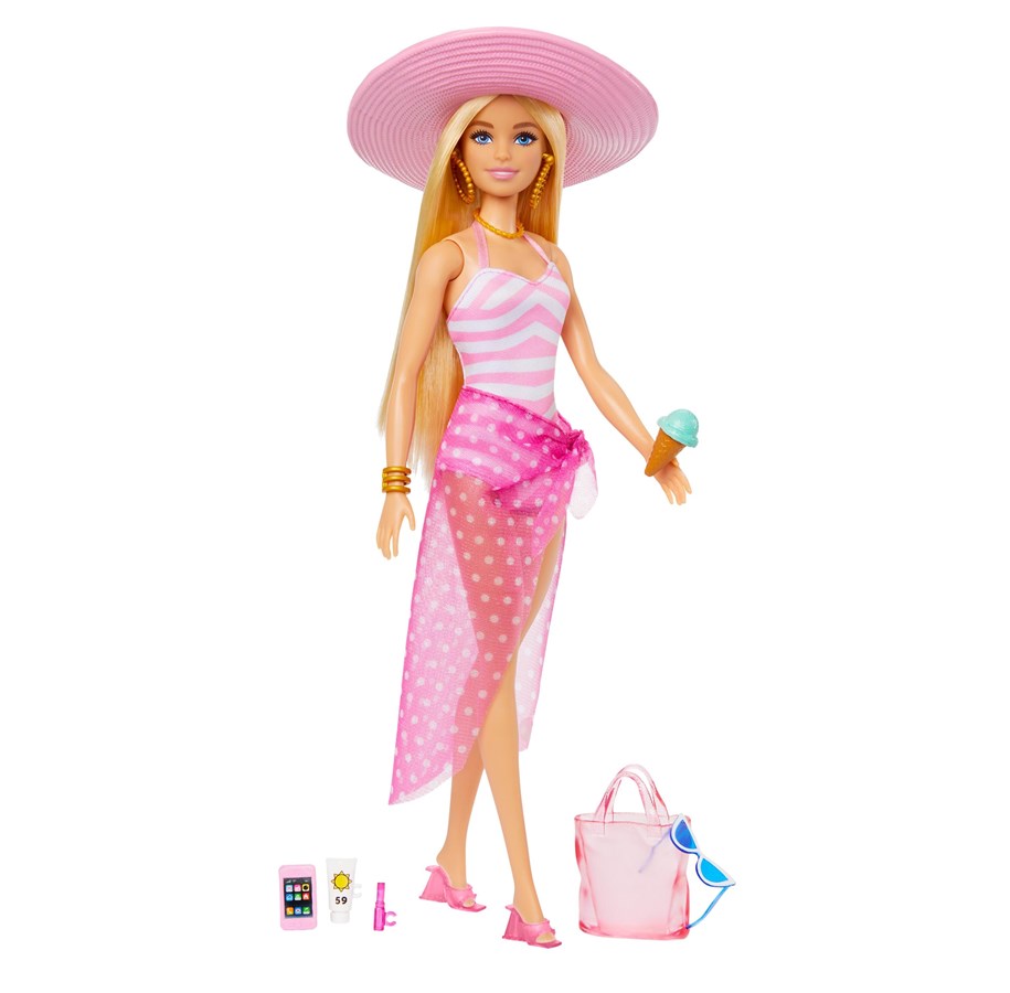 Dolls & Accessories - Barbie Beach Day  Doll With Swimsuit And Beach-Themed Accessories - HPL73
