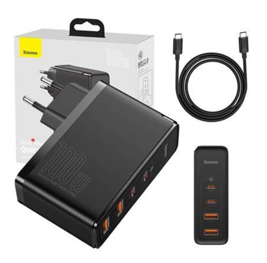 USB-Hubs - Baseus Travel Charger GaN2 Pro Quick 2x USB + 2x USB-C 100W EU (Black) USB-Hubs - 4 - Schwarz - CCGAN2P-L01