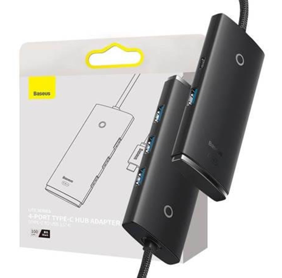 USB-Hubs - Baseus Lite Series Hub 4in1 USB-C to 4x USB 3.0 + USB-C 1m (Black) USB-Hubs - USB 3.0 - 4 - Schwarz - WKQX030401