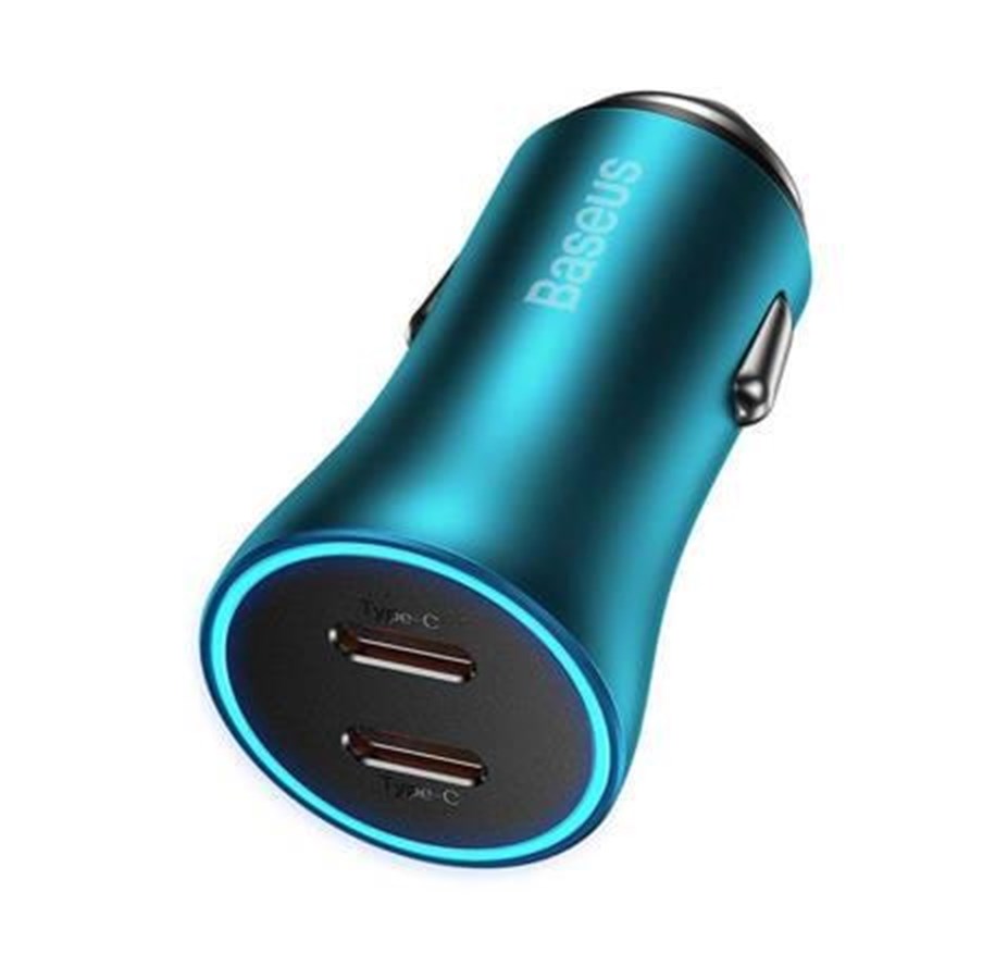Handys - Adapter und Ladegeräte - Baseus Golden Contactor Pro car charger 2x USB-C 40W (blue) - CGJP000003