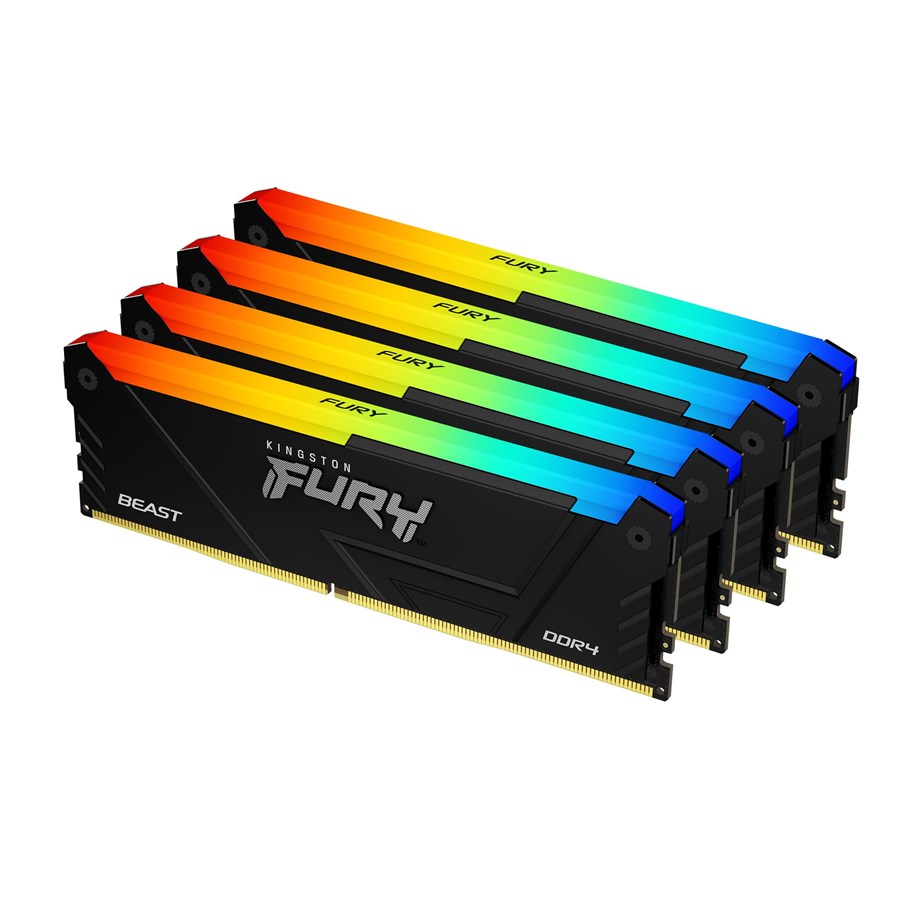 Arbeitsspeicher (RAM) - Kingston FURY Beast RGB DDR4-3600 - 32GB - CL17 - Quad Channel (4 pcs) - Intel XMP - Schwarz mit RGB - KF436C17BB2AK4/32