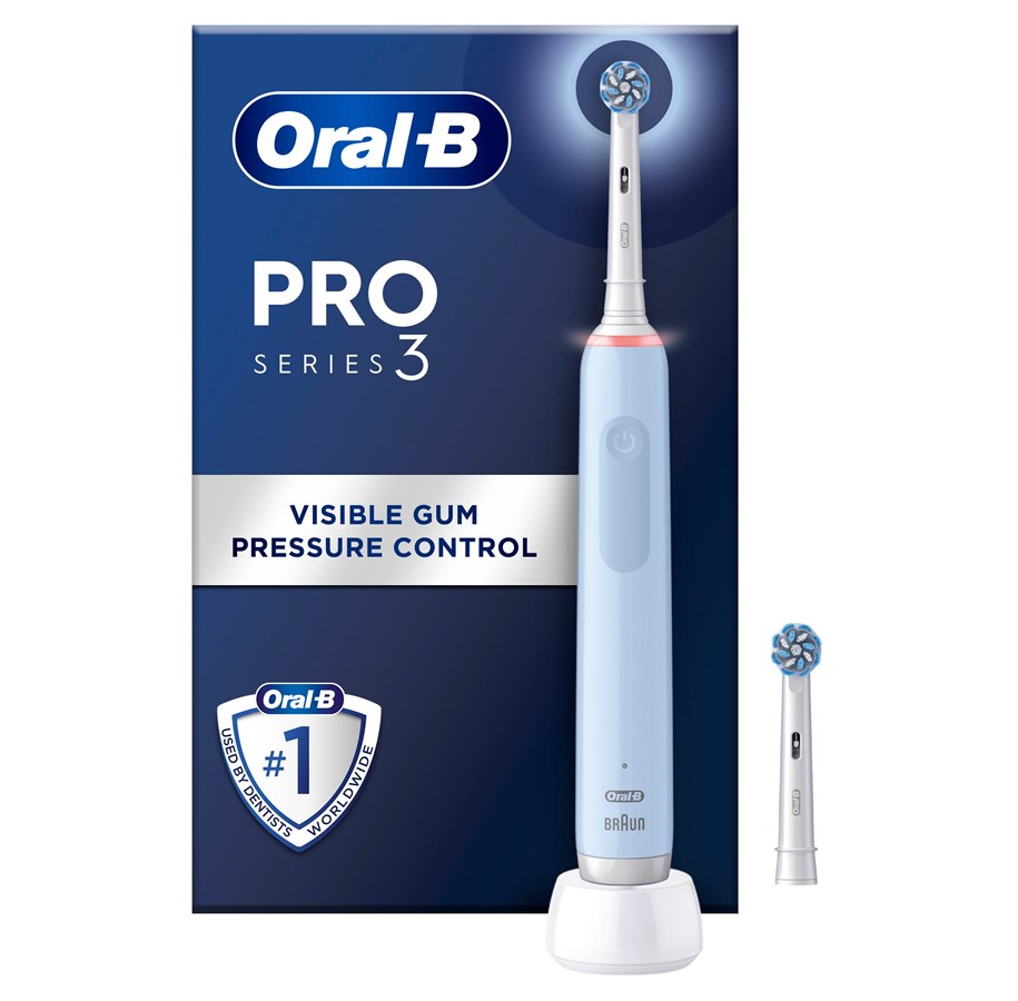 Elektrische Zahnbürsten - Oral-B Elektrische Zahnbürste Pro3 Blue + Extra Sensi Brush Head - 8006540759813