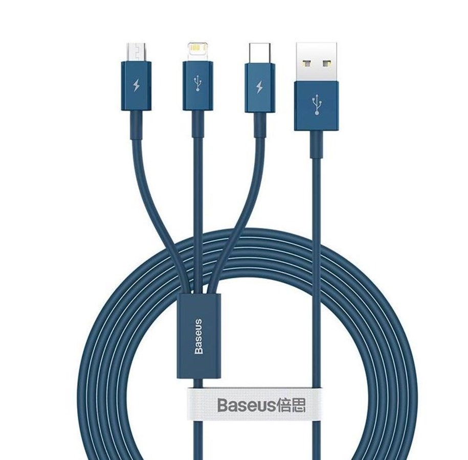 USB Kabel - Baseus Superior Series USB to micro USB / USB-C / Lightning 3.5A 1.2m (blue) - CAMLTYS-03