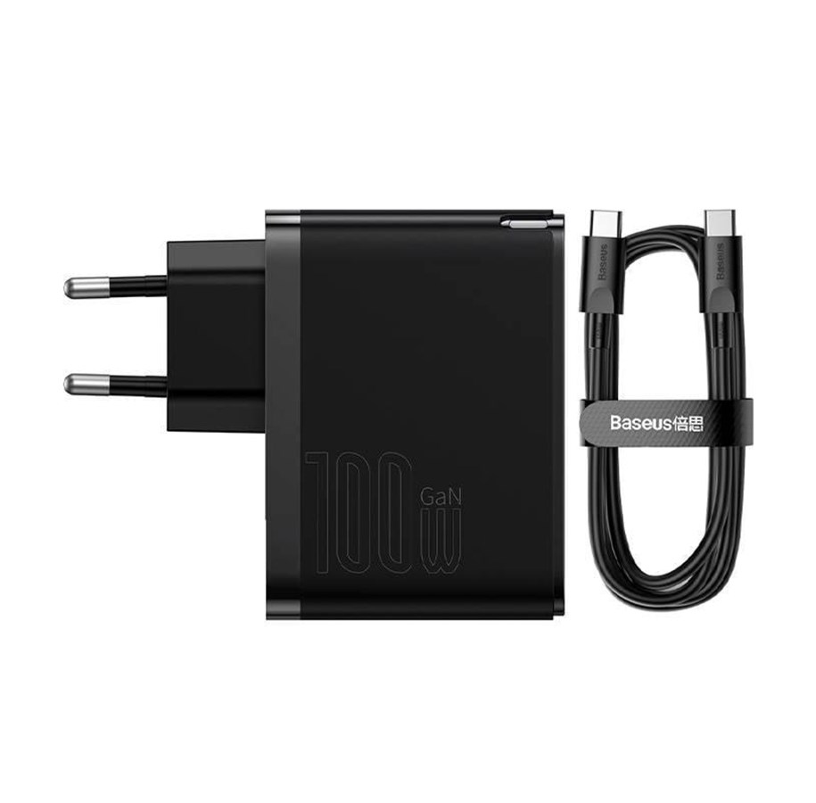 Handys - Adapter und Ladegeräte - Baseus GaN USB-C + USB 100W + 1m cable (black) - CCGP090201