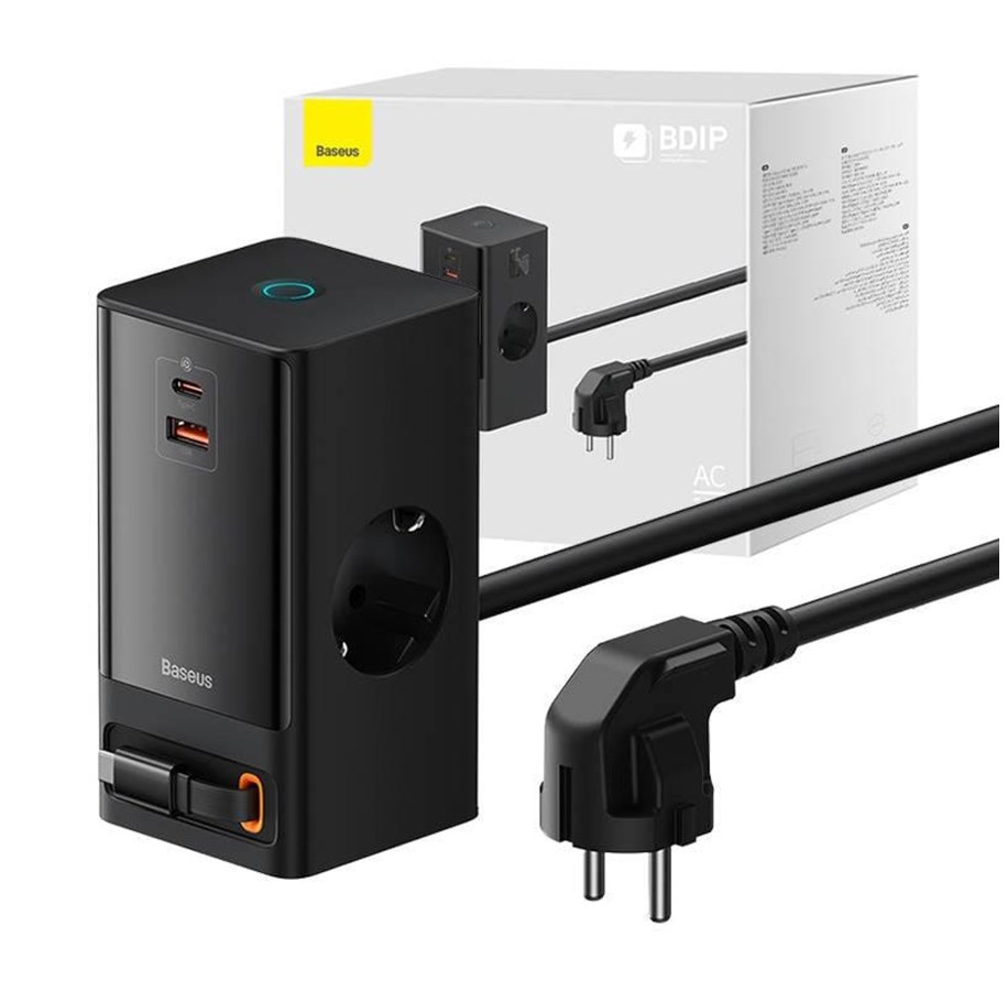 Handys - Adapter und Ladegeräte - Baseus Wall charger / powerstrip  PowerCombo 65W (black) - PSLR000301