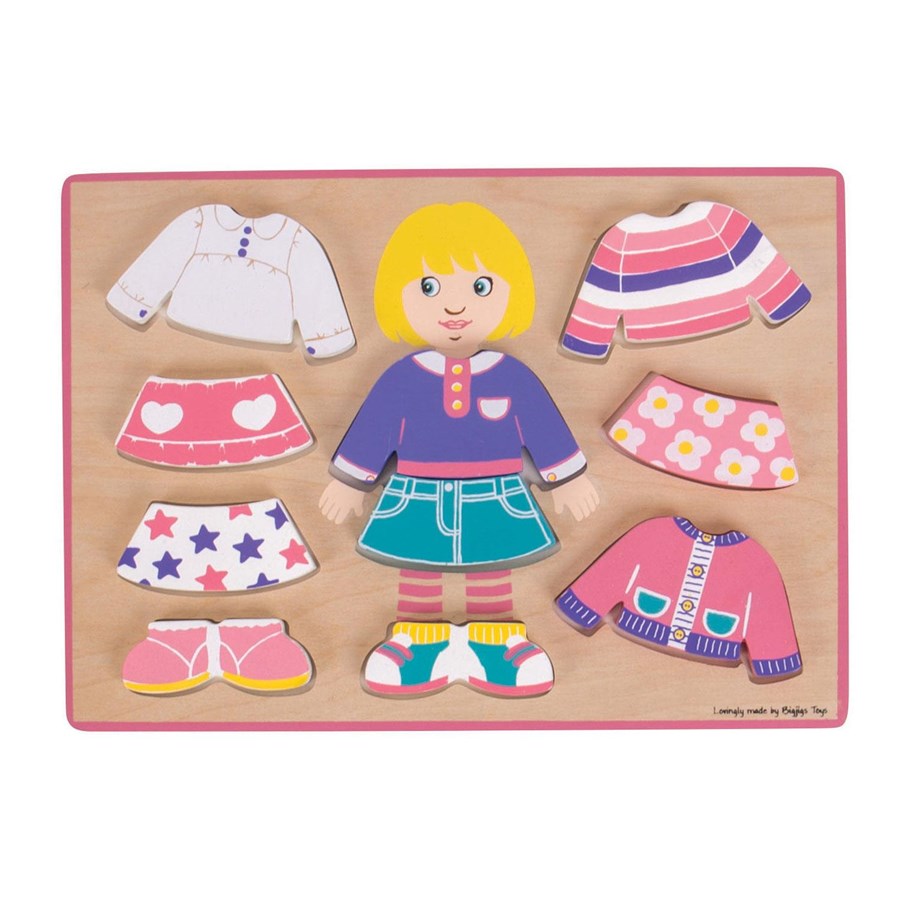 Baby Spielzeug - Bigjigs Wooden Dress Up Puzzle Girl 10pcs. - BB057