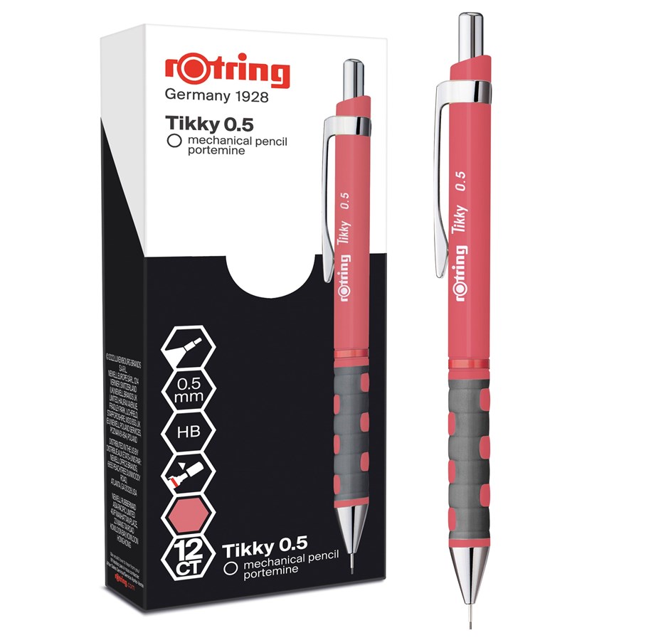 Utensilien zum Schreiben und Zeichnen - Rotring rOtring Tikky-Druckbleistifte in Pastellfarben | HB 0,5 mm | Tea Rose | mit angenehmem gummiertem Soft-Touch-Griff | 12 Stück - 2189063