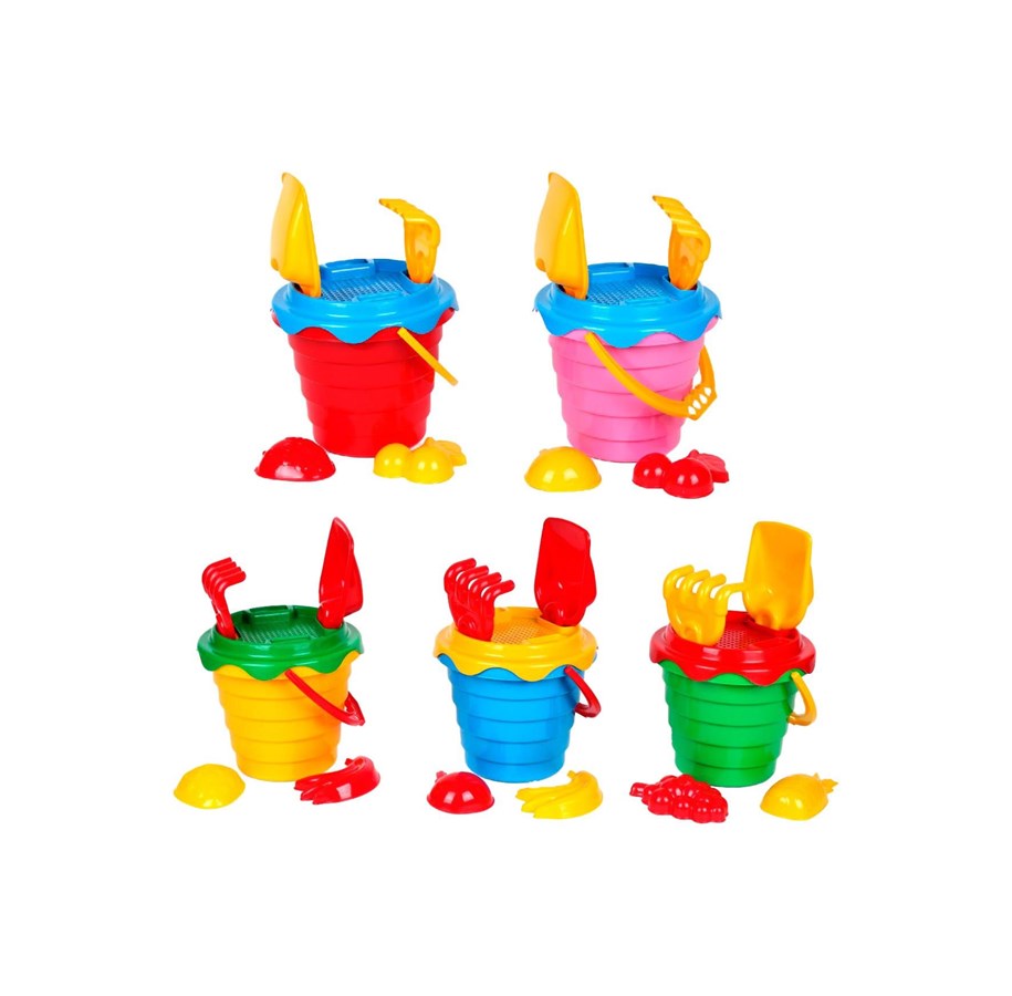 Wasserspielzeug - Happy Summer Beach Bucket Set 6 pcs 5 asst. 15.5x1 - 303001