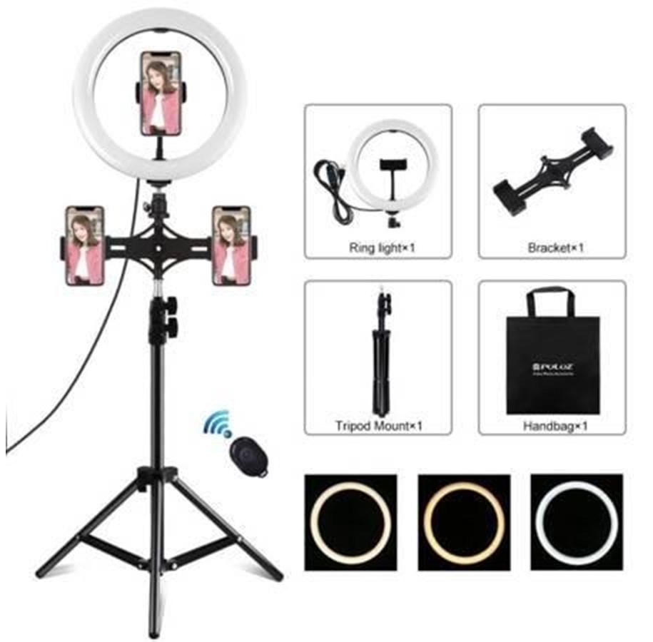 Tripods & Stative - Puluz Tripod Mount  with 26 cm LED Ring Vlogging 1.1 m PKT3070B - PKT3070B