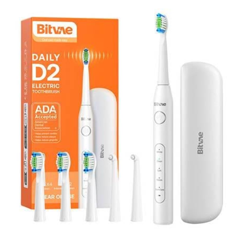 Elektrische Zahnbürsten - Bitvae Elektrische Zahnbürste Sonic toothbrush with tips set and travel case D2 (white) - D2 White