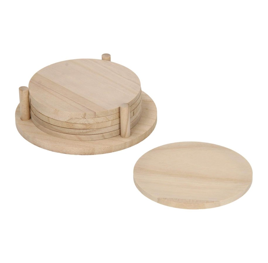 Kunst & Handwerk Ausstattung - Playwood Decorate your own Wooden Coasters 6pcs. - SL094B