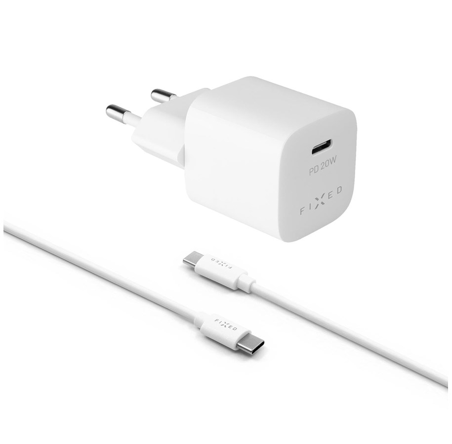 Handys - Adapter und Ladegeräte - FIXED Fast Charger USB-C PD 20W + USB-C cable 1m White - FIXC20M-CC-WH