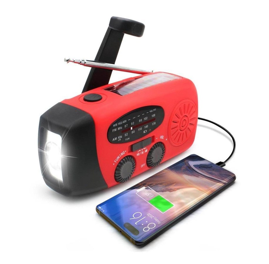 DAB, Netzwerk und Radiowecker - Pro Emergency radio - Hand Crank - Solar cells - 2000mAh Powerbank - SOS Light - AM/FM - Rot *DEMO* - 5713895043384