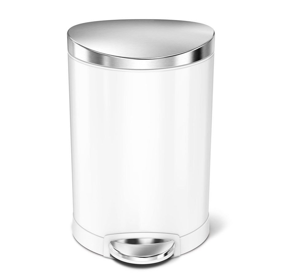 Mülltrennung - Simplehuman 6L halb-runder Pedaleimer, weißer Stahl - CW1835CB