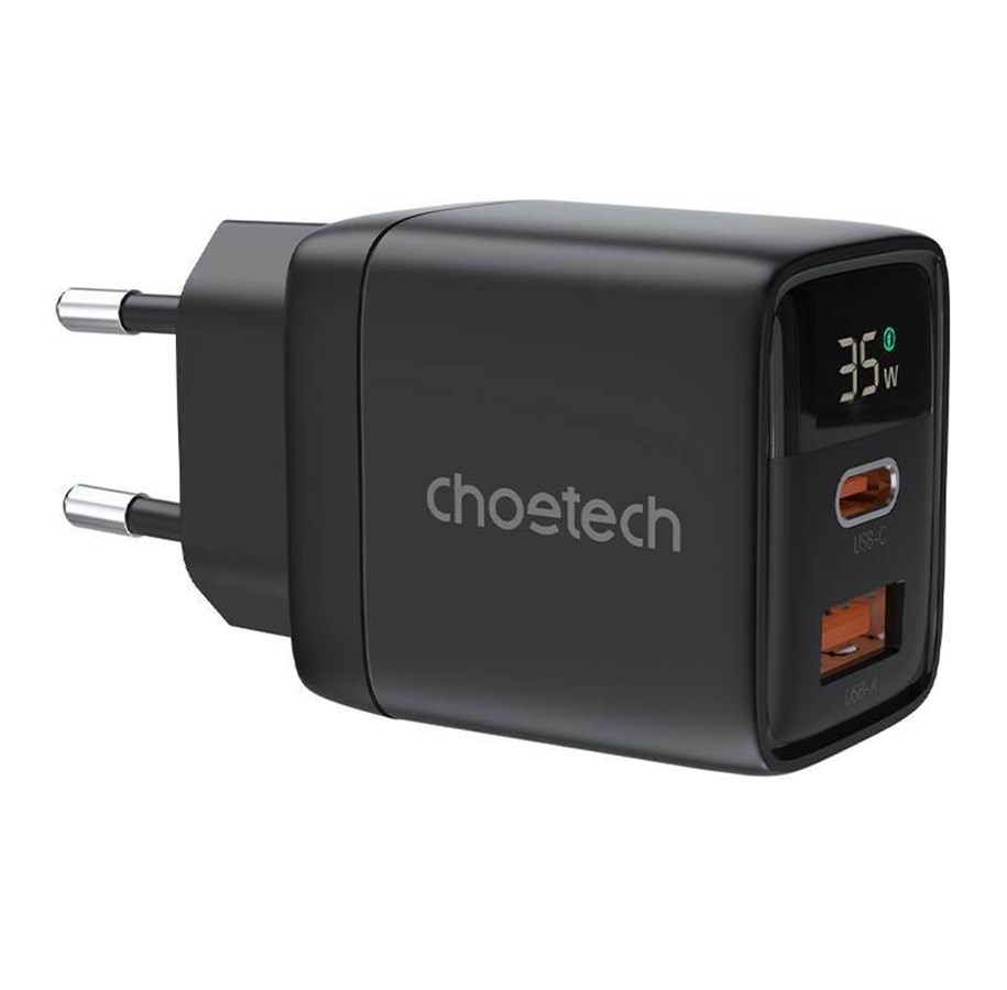 Handys - Adapter und Ladegeräte - Choetech Wall charger GAN3 USB-A+C PD35W PD6052 Display (black) - PD6052