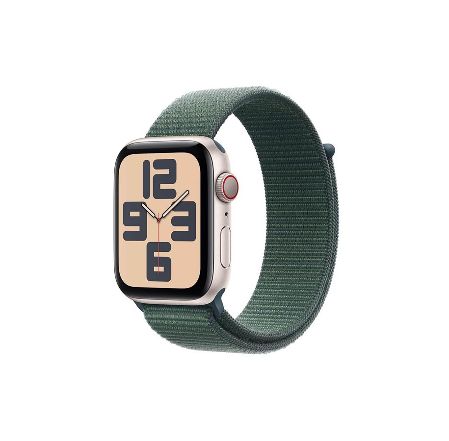 Smartwatches, Pulsuhren, Sportuhren & Schrittzähler - Apple Watch SE GPS + Cellular 44mm - Starlight Aluminium Case with Lake Green Sport Loop - MXGV3QN/A