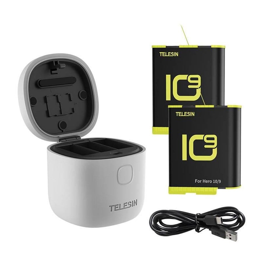 Batterien und Batteriegriffe - TELESIN 3-slot waterproof charger Allin box for GoPro Hero 9 / Hero 10 + 2 batteries (GP-BTR-905-GY-B) - GP-BTR-905-GY-B