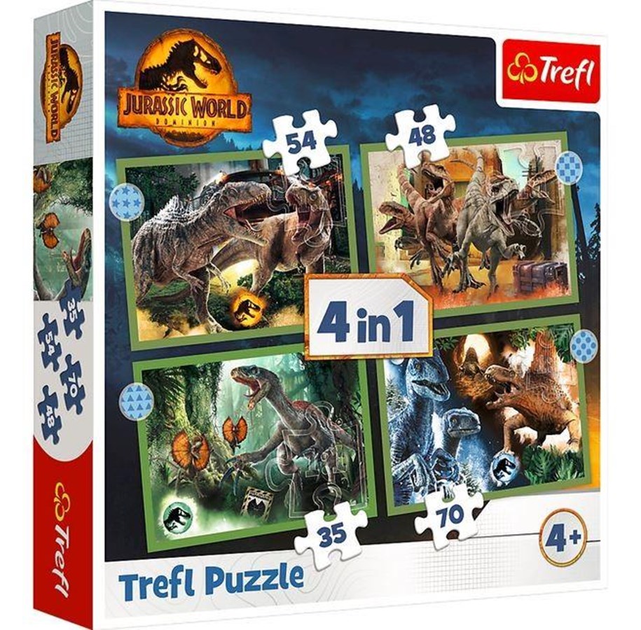 Puzzle - Trefl Puzzle - Jurassic World - Threatening Dinosaurs (4in1) 2D Puzzles - TFL34607