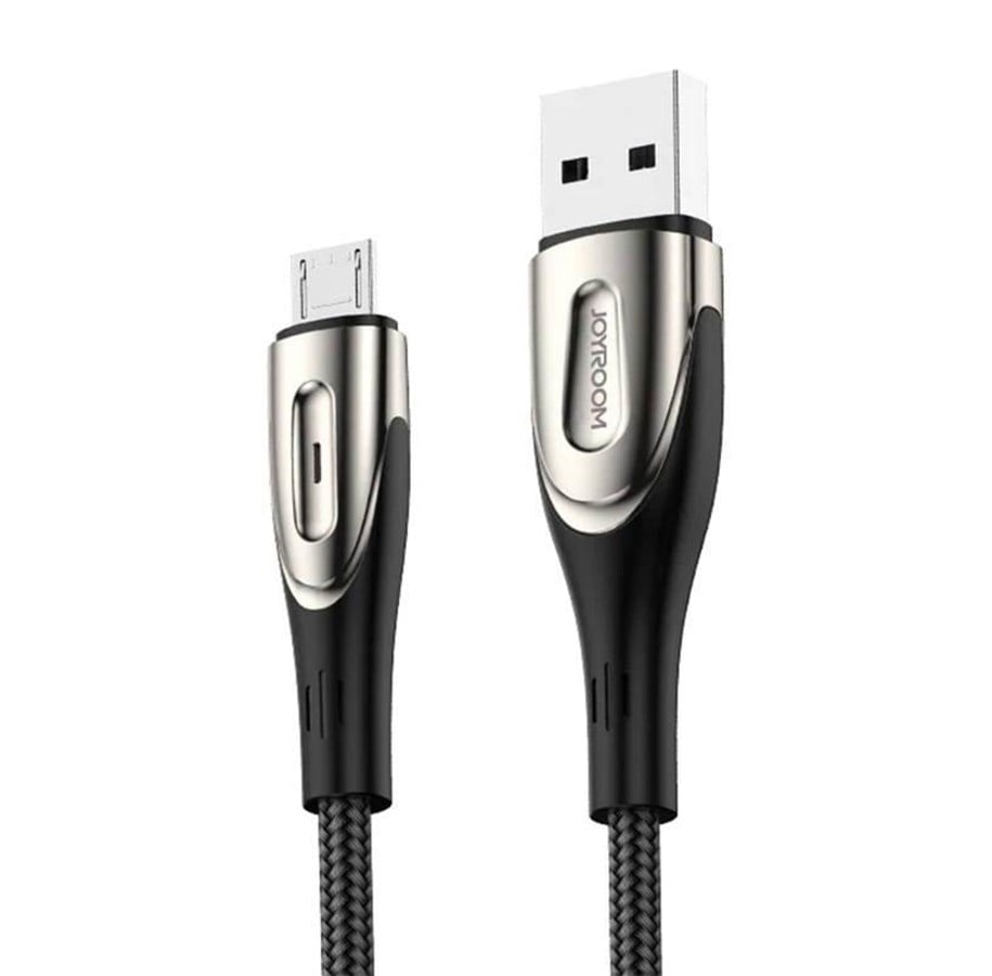 USB Kabel - Joyroom Sharp Series S-M411 USB-A / micro USB 3A 2m Cable with Charging Indicator - Black - S-M411 2m Black