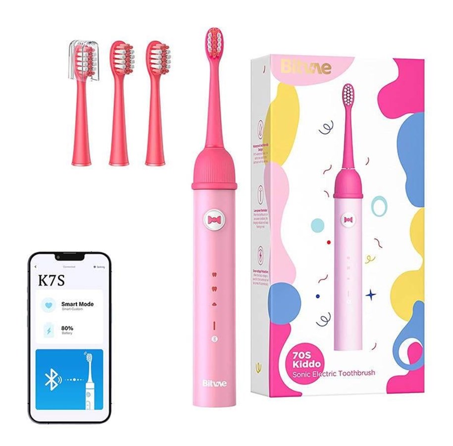 Elektrische Zahnbürsten - Bitvae Elektrische Zahnbürste Sonic toothbrush for kids with app and tip set K7S (pink) - K7S pink