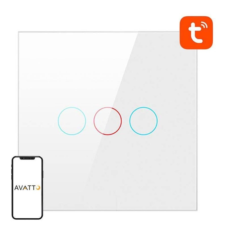 Smart-Home - Avatto Smart Light Switch ZigBee LZTS02-EU-W3 3 Way No Neutral TUYA (white) - LZTS02-EU-W3