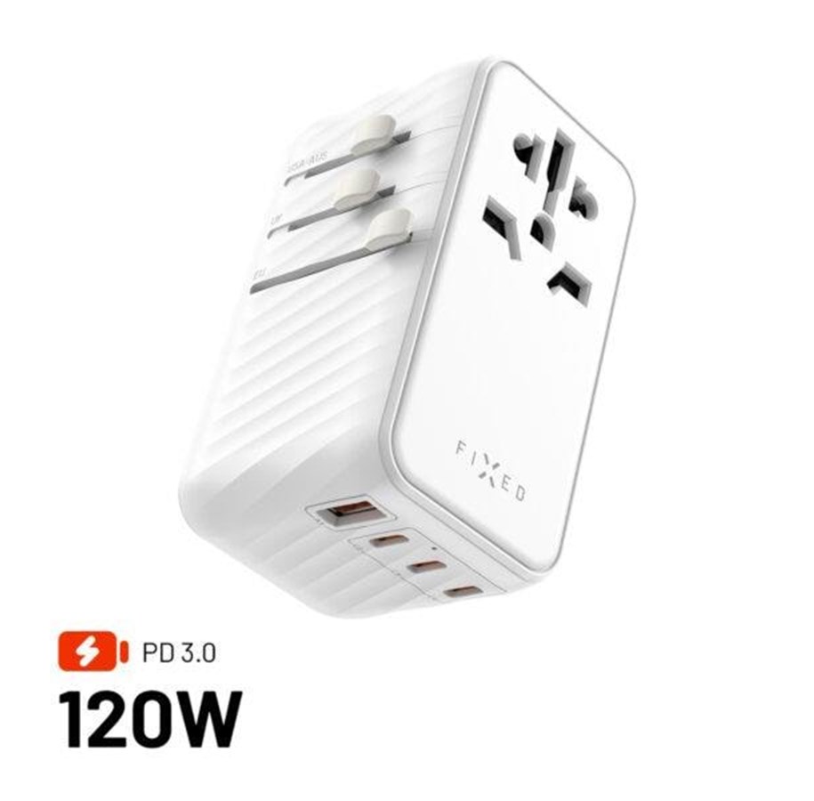 Handys - Adapter und Ladegeräte - FIXED Travel Charger USB-C/USB-A 120W EU/UK/USA/AUS White - FIXCT120-3C1A-WH