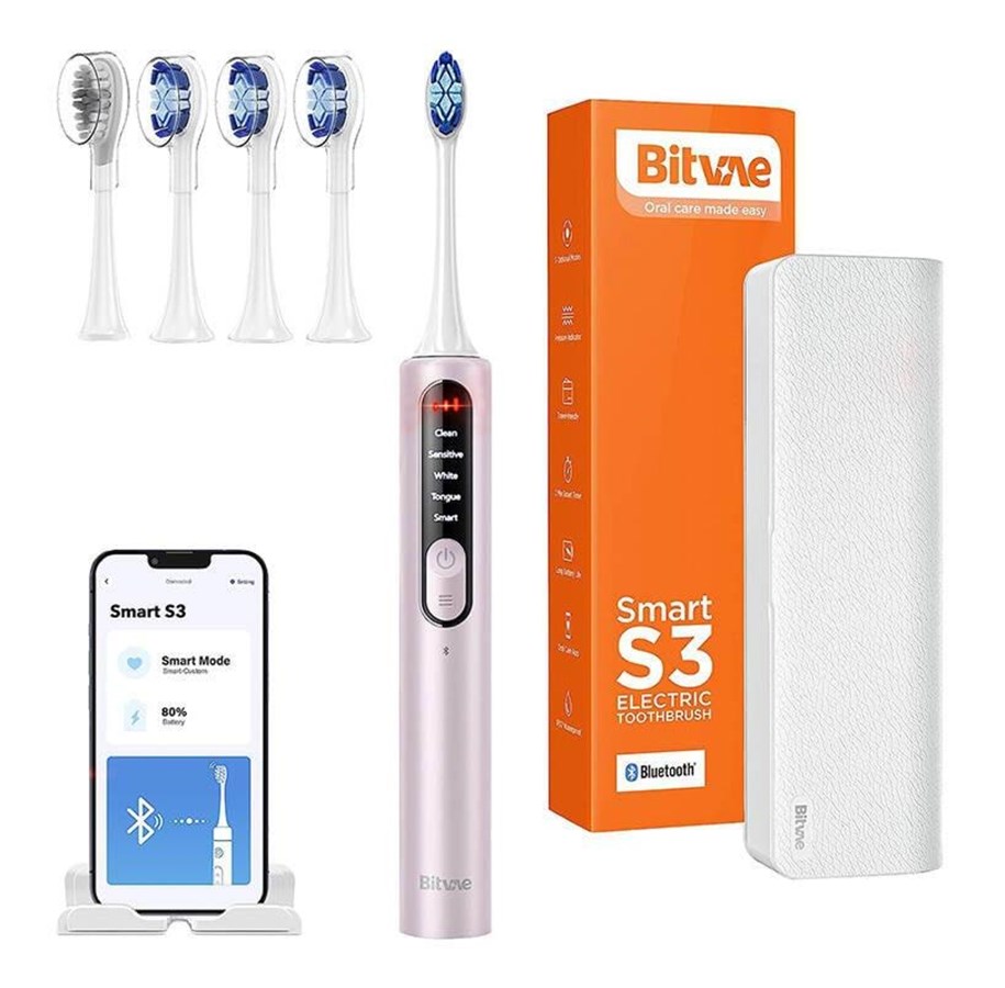 Elektrische Zahnbürsten - Bitvae Elektrische Zahnbürste Sonic toothbrush with app tips set and travel etui S3 (pink) - S3 Pink
