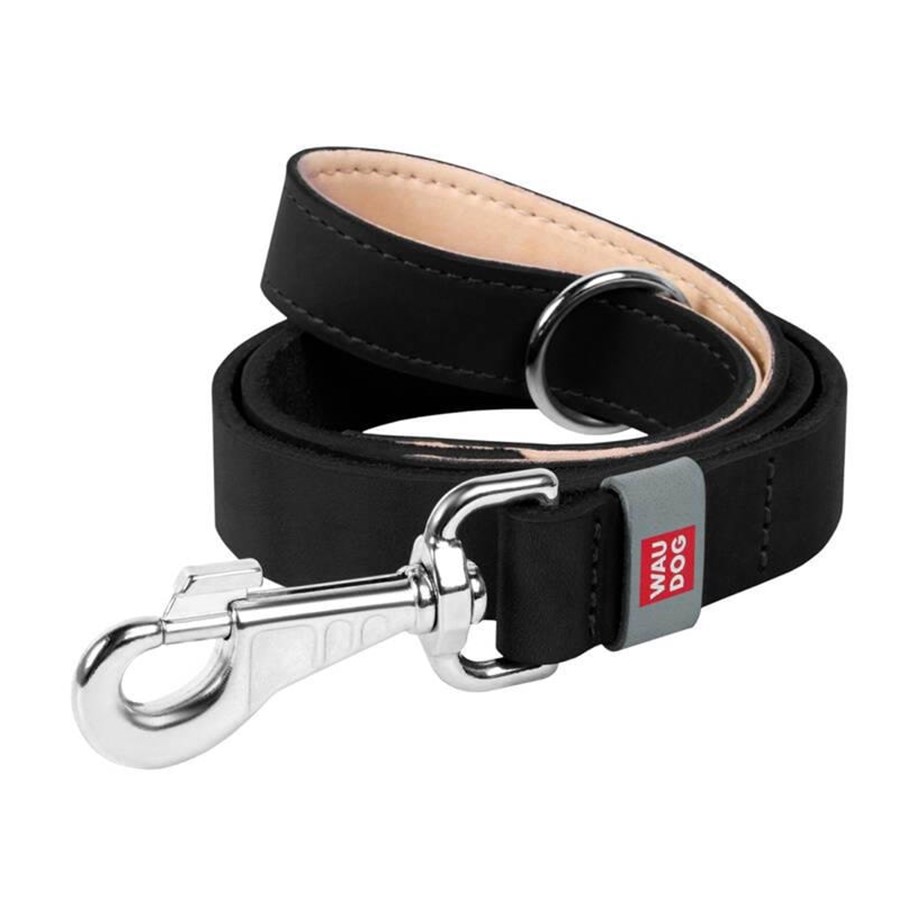 Hunde - Waudog natural leather dog leash 20 mm wide 122 cm long Black - 08141