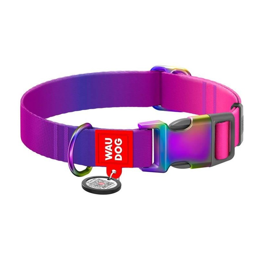 Hunde - Waudog gradient nylon dog collar with QR code purple  size M - 46519