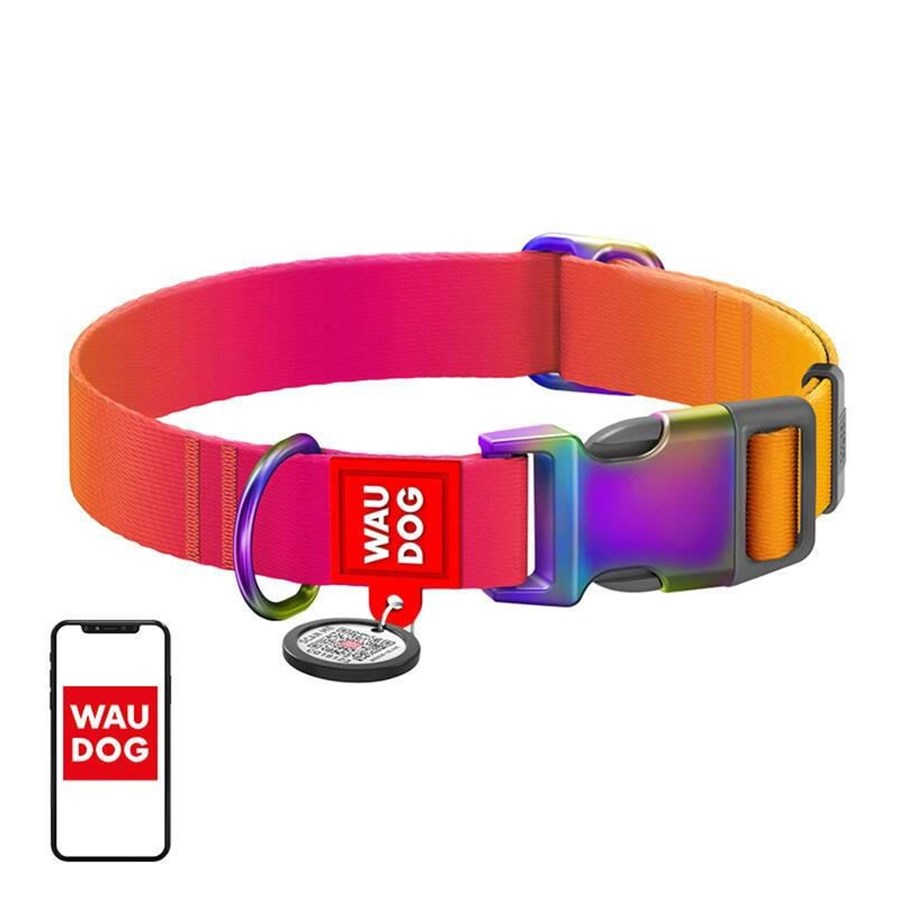Hunde - Waudog gradient nylon dog collar with QR code orange size L - 46534