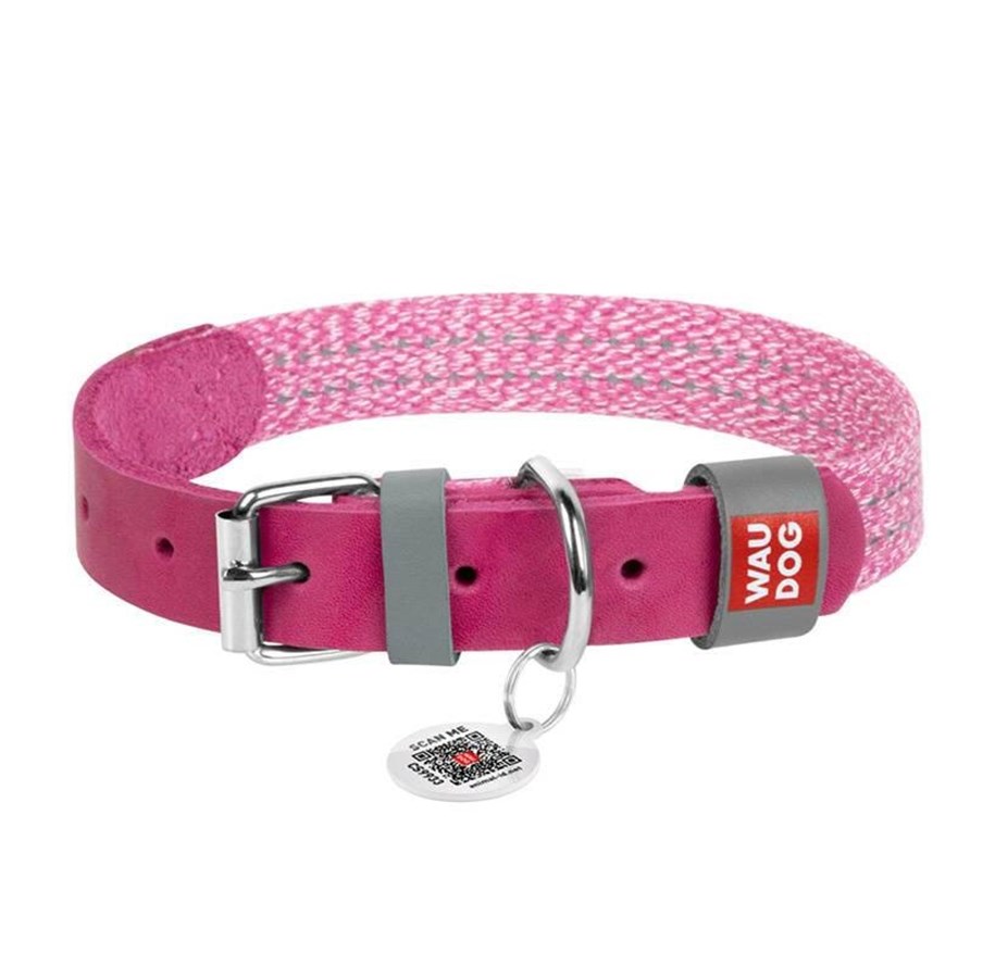 Hunde - Waudog Classic Dog collar with QR code size M pink - 58927