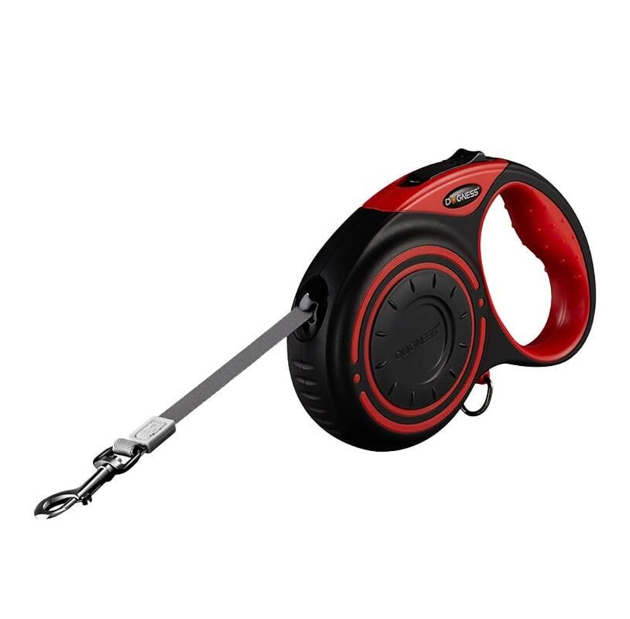 Hunde - Dogness automatic leash with flashlight and bag container (red) - JS04 Red