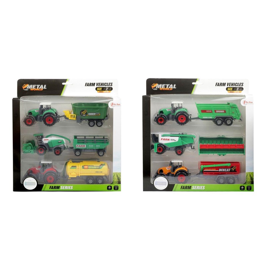 Spielzeugauto - Toi-Toys Metal Tractor with Trailer 6pcs. - 28002Z