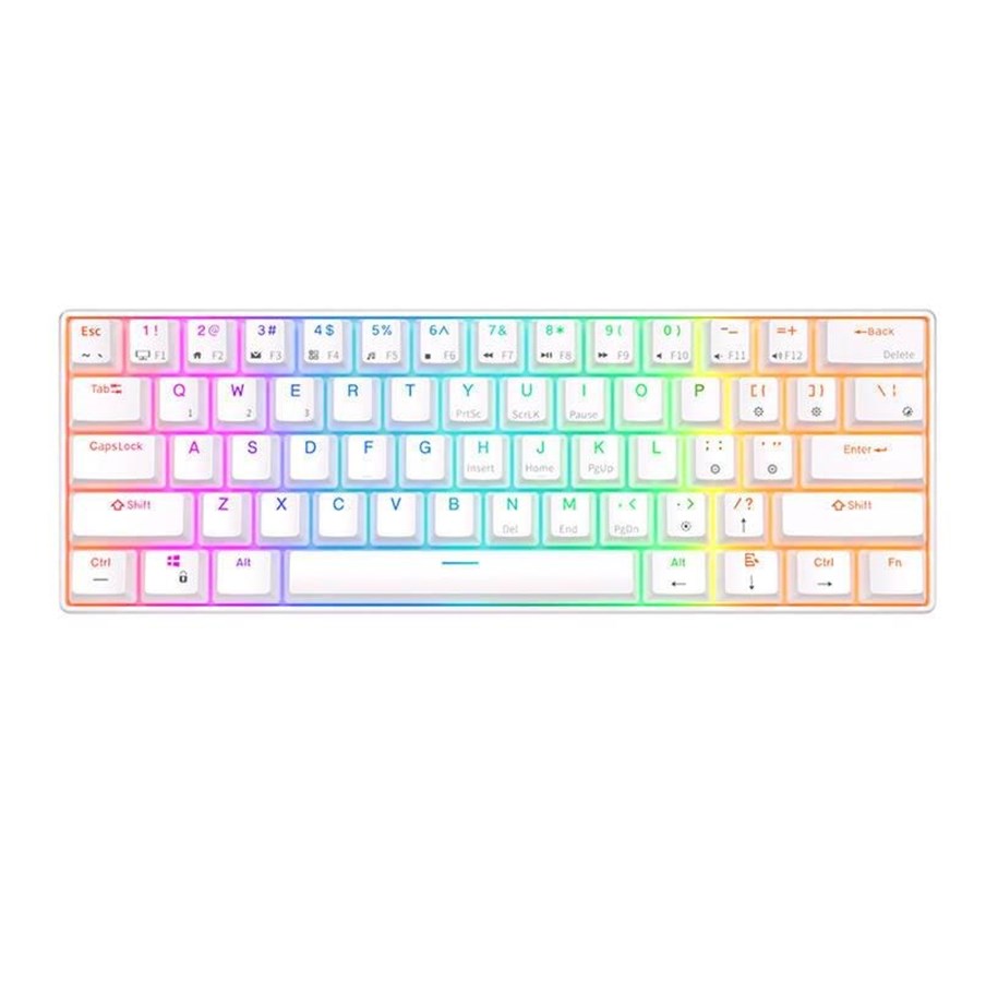 Tastaturen - Royal Kludge Mechanical RK61 RGB Brown Switch - Tastatur - 60% - Englisch (US) - Weiss - RK61-3
