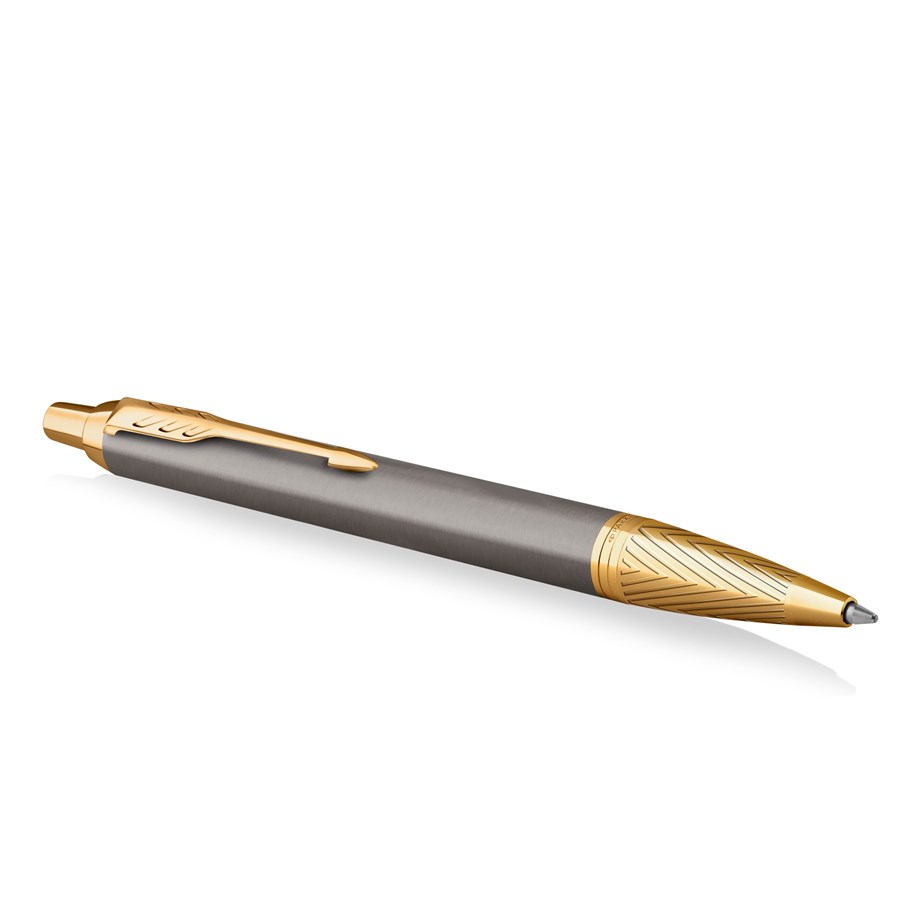 Utensilien zum Schreiben und Zeichnen - Parker IM  Pioneers Collection Ballpoint Pen | Grey Lacquer with Gold Cap & Trims | Medium Point | Blue Ink | Gift Box - 2200954