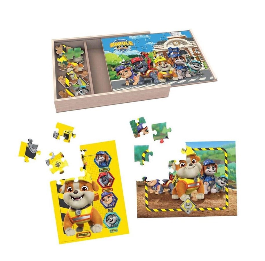 Puzzle - Paw Patrol Rubble & Crew Wood Puzzles w. Storage 3 Pack - 6073446