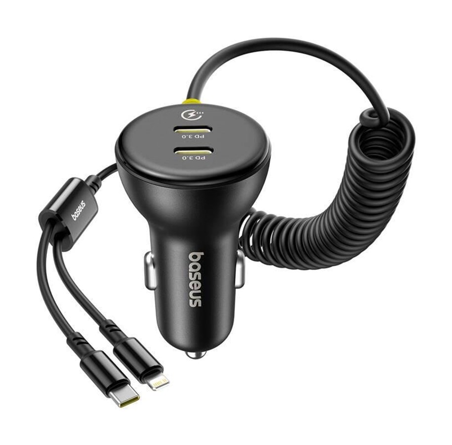 Handys - Adapter und Ladegeräte - Baseus 60W USB-C Car Charger with Lightning Cable Black - C00035902121-00