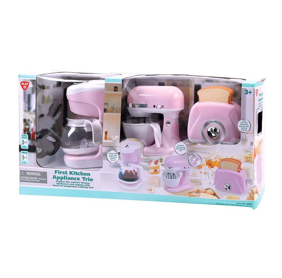 Rollenspiele - PLAY Kitchen Mixer Coffee Maker and Toaster Pink 7pcs. - 38186