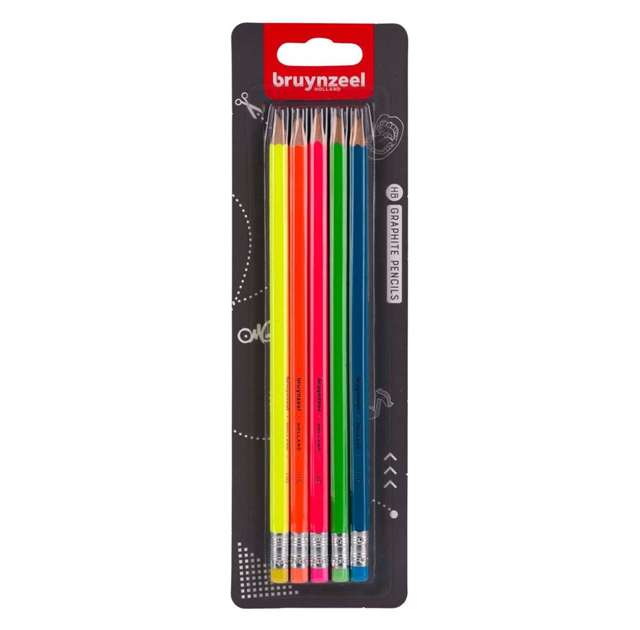 Kreativ-Spiele - Bruynzeel Graphite Pencil Set Neon 5 Hb Pencils with Eraser - 60211105