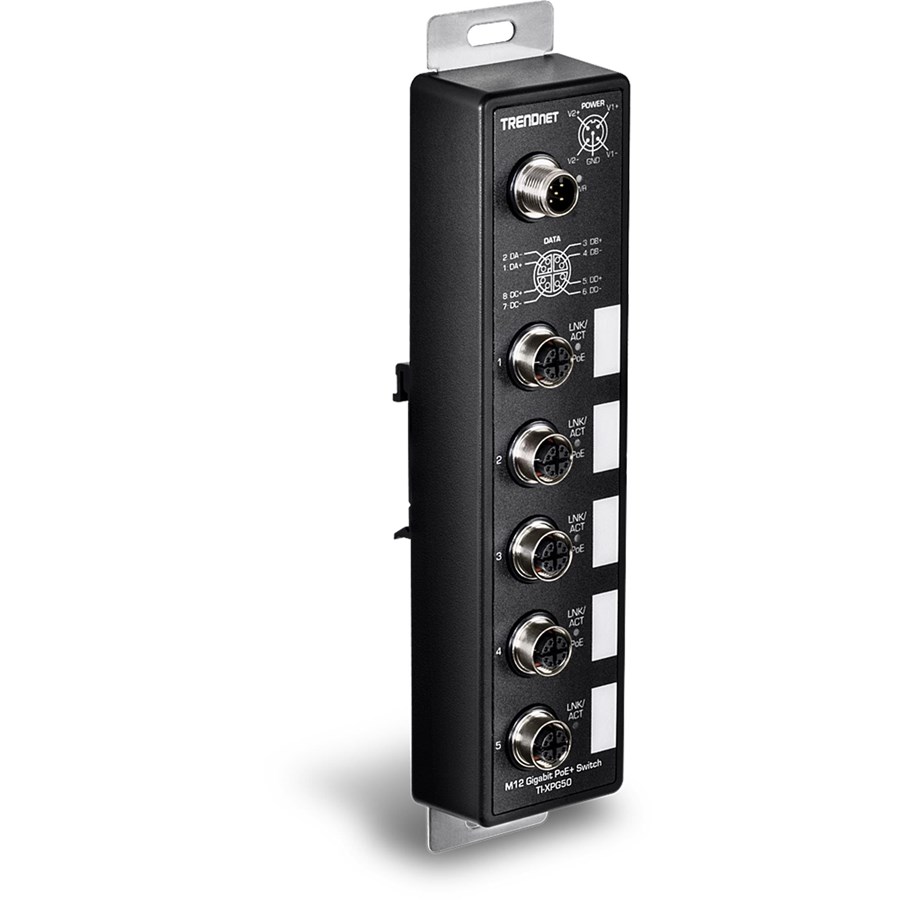 Switches - TRENDnet 5-Port Industrial EN50155 M12 Gigabit PoE+ Railway Switch - TI-XPG50