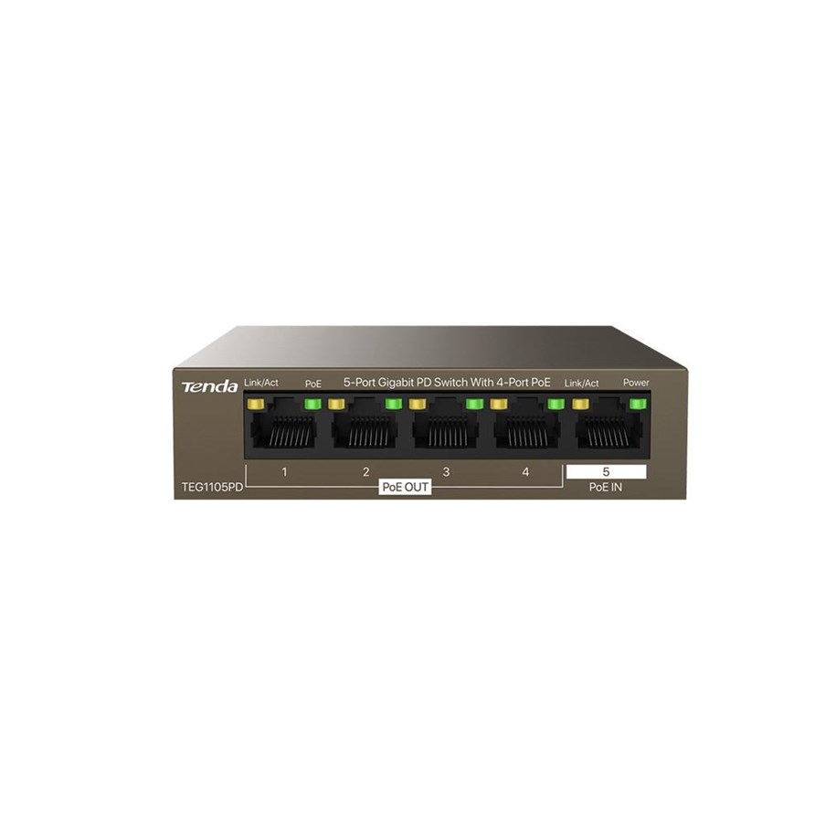 Switches - Tenda TEG1105PD 5-Port Gigabit PD Switch (4-Port PoE) - TEG1105PD
