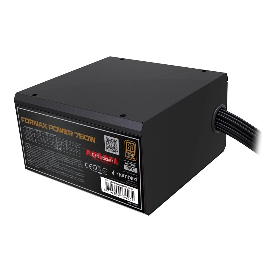 Netzteile - Gembird CCC-PSUBRONZE-750W-10 - power supply - 750 Watt Netzteile - 750 Watt - 120 mm - 80 Plus Bronze zertifiziert - CCC-PSU80PLUS-750W-10