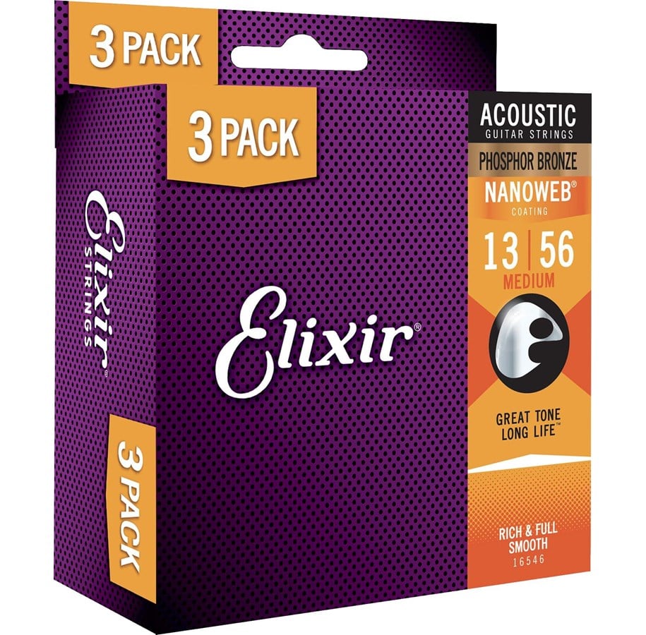 Musikinstrumente & DJ-Ausstattung - Elixir Strings Acoustic Phosphor Bronze Nanoweb Light 12-53 - 3 Pack - 612401
